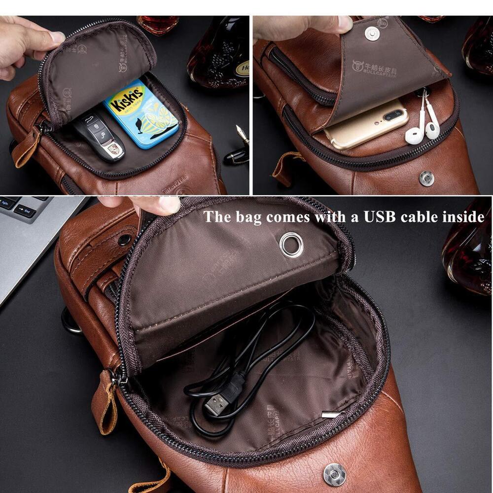 Genuine Leather Crossbody Bag Men iPad Mini Sling - Picture 6 of 6